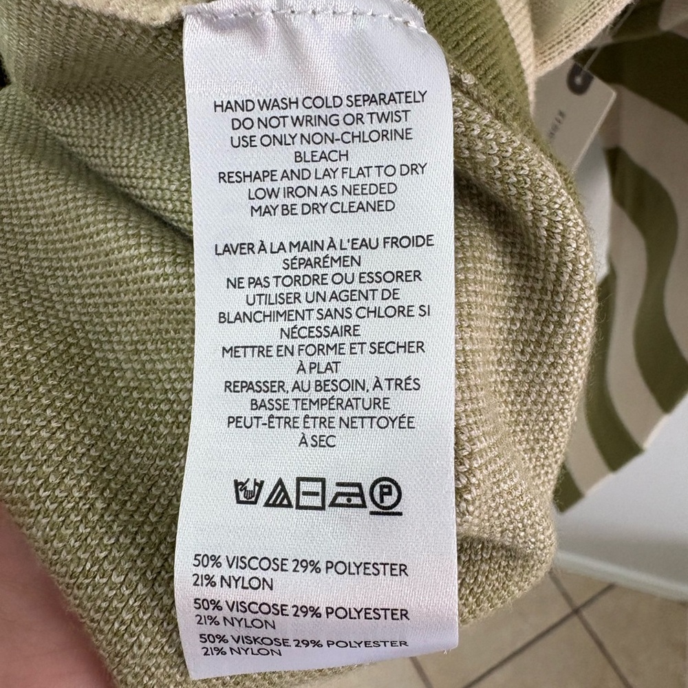 Anthropologie Maeve Carys Mock Neck Green and Cream Striped Sweater - Picture 6 of 6